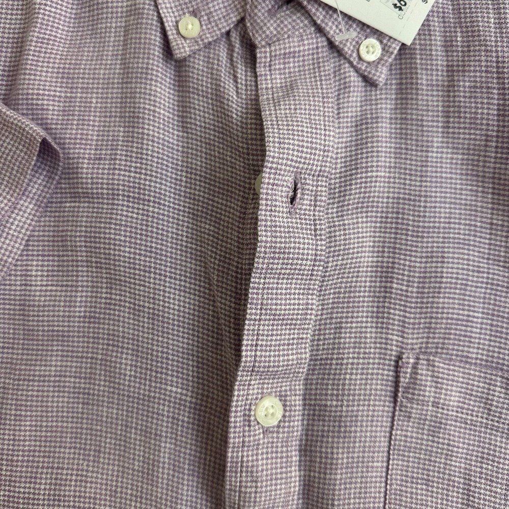 J.Crew Shirt Mens Medium Purple Houndstooth Linen Blend Short Sleeve Button Down - Picture 4 of 12